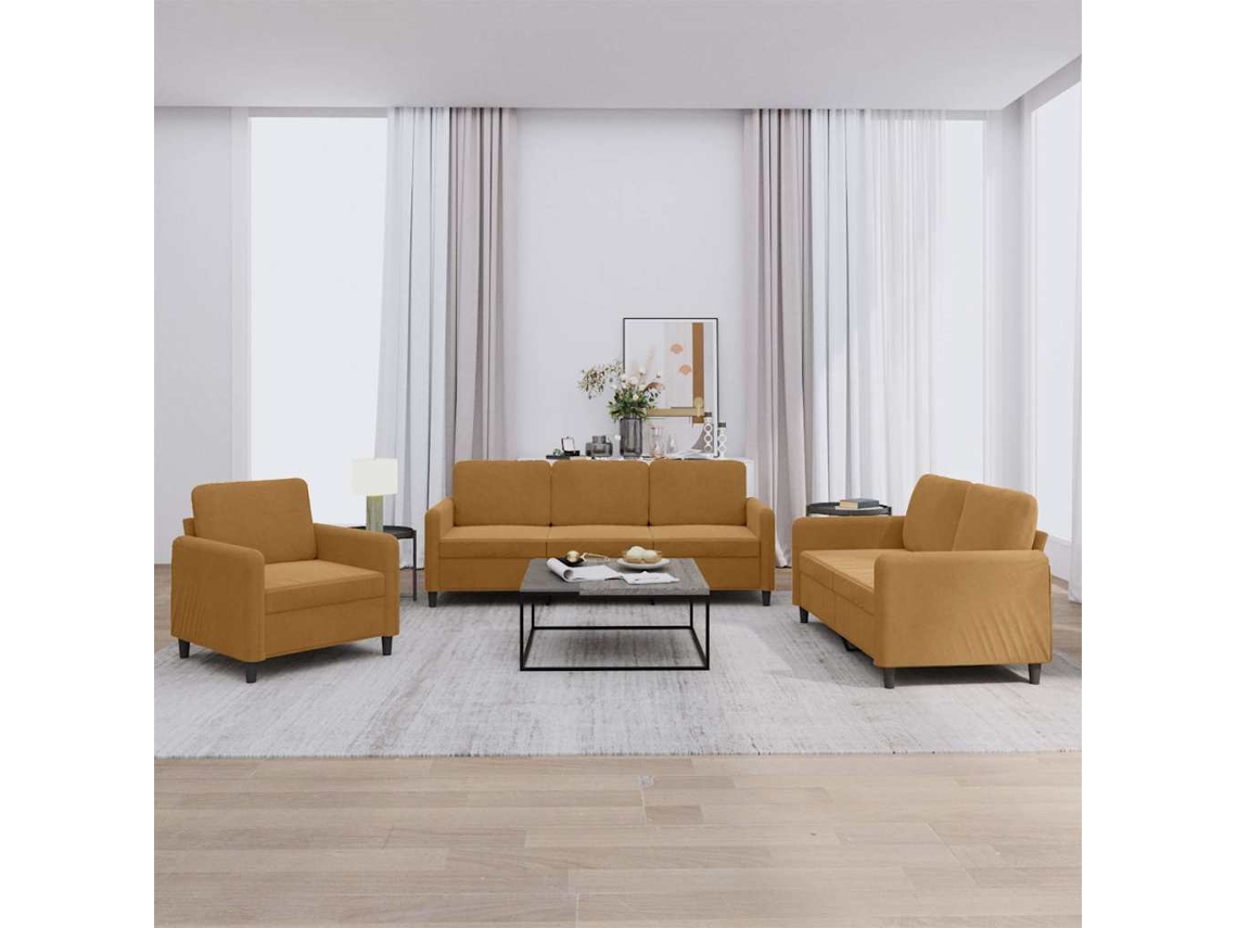 Vidaxl 3 Pcs Conjunto De Sofás Veludo Castanho