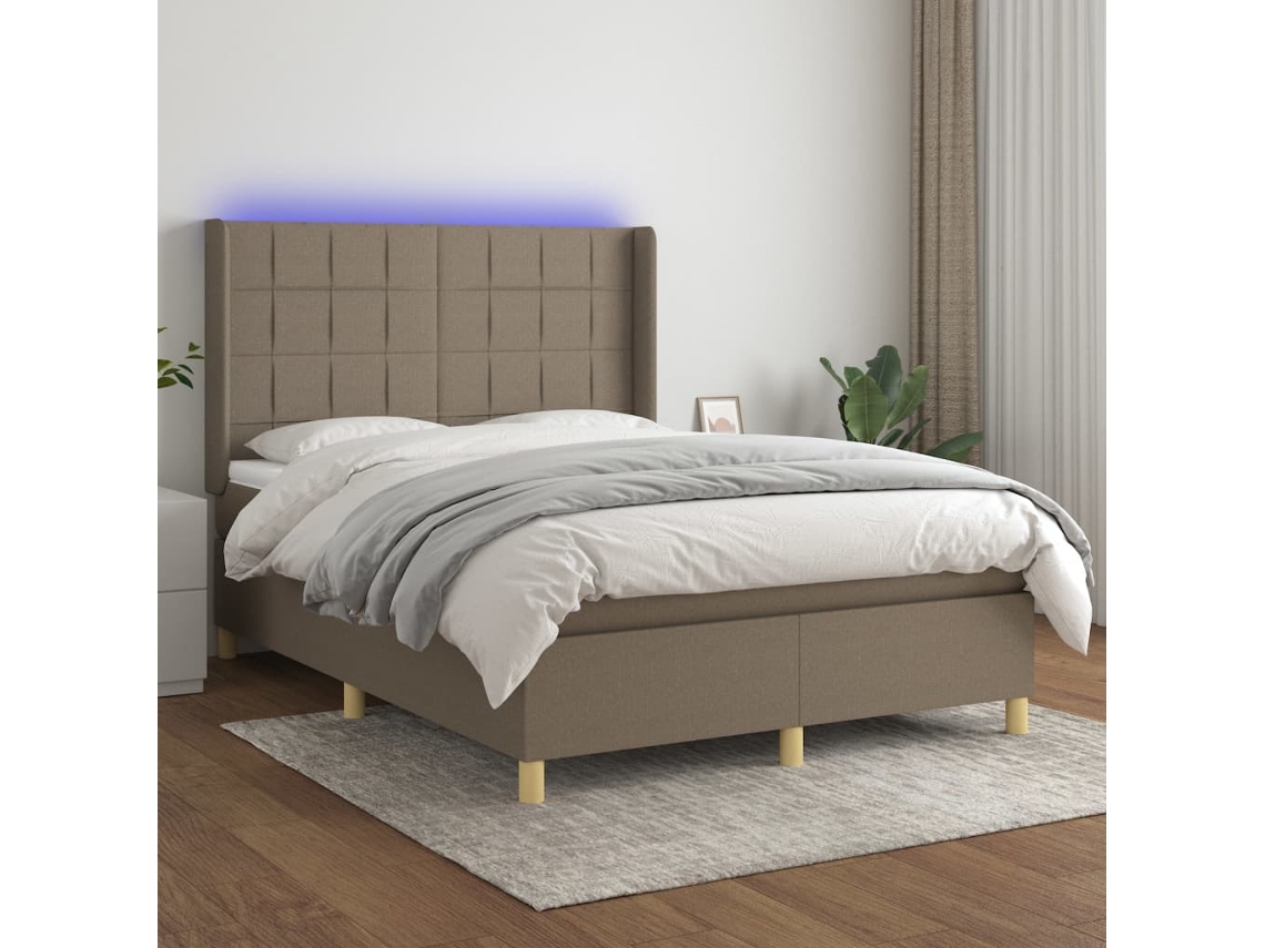 Vidaxl Cama Box Spring Colchão/led 140x200 Cm Tecido Cinza-acastanhado