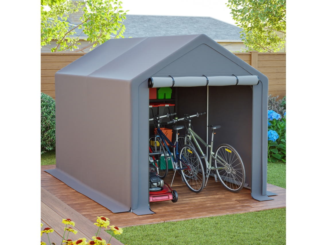 Galpão Multifuncional Cinza Escuro: Garagem Para Bicicletas, Casa De Jardim, Tenda De Ferramentas E Armazenamento – 296x190x200cm