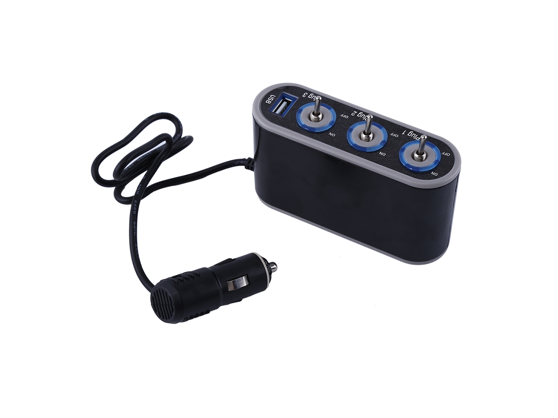 Divisor de isqueiro EOOCOO (3 em 1, com USB e interruptor)