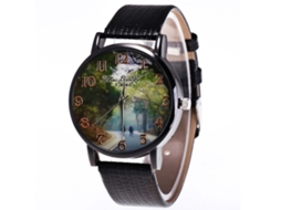 Reloj De Cuarzo Casual Unisex Con Correa De Cuero Pu Negro Moderno