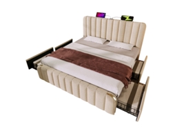 Cama Estofada com Cabeceira Dupla, Usb, 140x200cm, Capacidade 181kg DELCOND