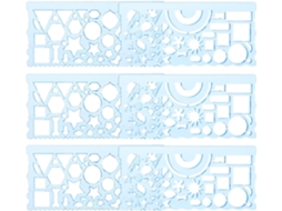 Régua geométrica multifuncional de 20 cm, azul, PP, conjunto de 6 peças