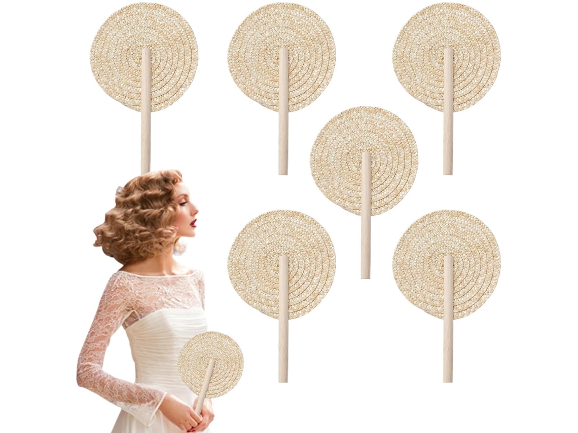 Leque de R Fia Natural Conjunto 6 Leques Tran Ada Decora o Stica Bo Mia para Eventos Festivos e Casas Campo VAYOTOY