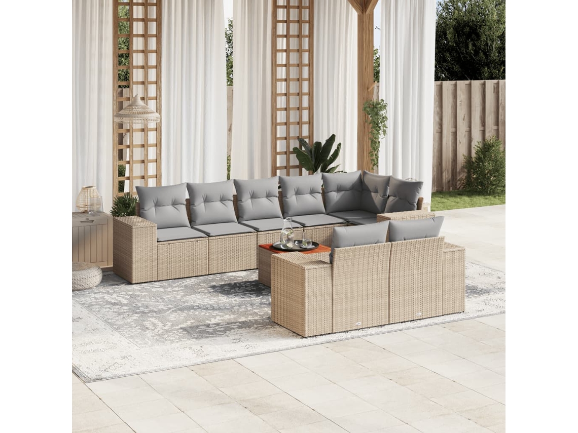 Vidaxl 9 Pcs Conjunto De Sofás P/ Jardim Com Almofadões Vime Pe Bege