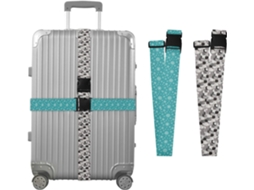 Conjunto De 2 Cintas Bagagem Inverno Com Estampa Floco Neve Em Tons Verde Azulado, Cinza E Branco, E Um Desenho Fofo De