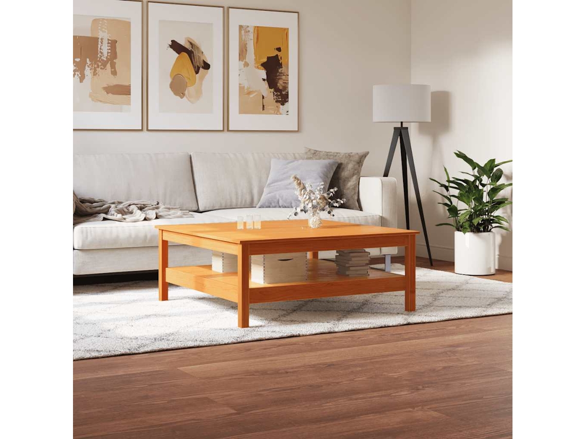 Vidaxl Mesa De Centro 100x100x40 Cm Madeira Pinho Maciça Castanho Cera