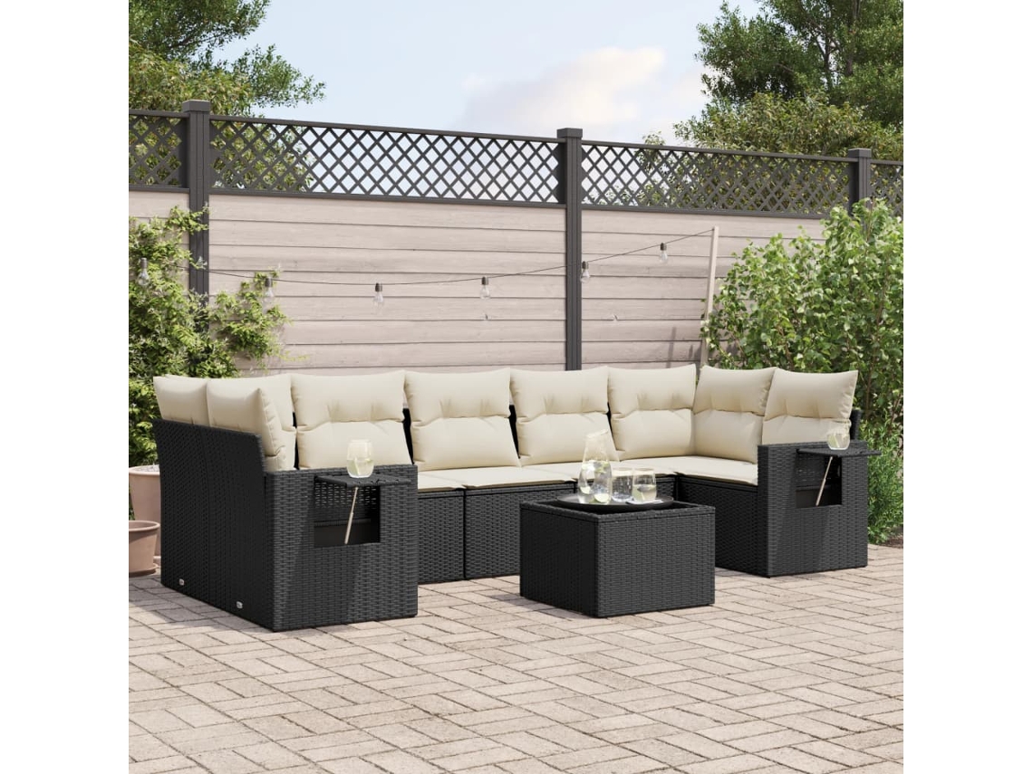 Conjunto de 8 Sofás de Jardim com Almofadas Vime Pe Preto Dkd Home Decor
