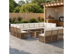 Vidaxl Conjunto De Sofá De Jardim 14 Unid. Bege Vime Pe
