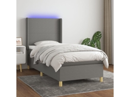 Vidaxl Cama Box Spring C/ Colchão E Led 90x190 Cm Tecido Cinza-escuro