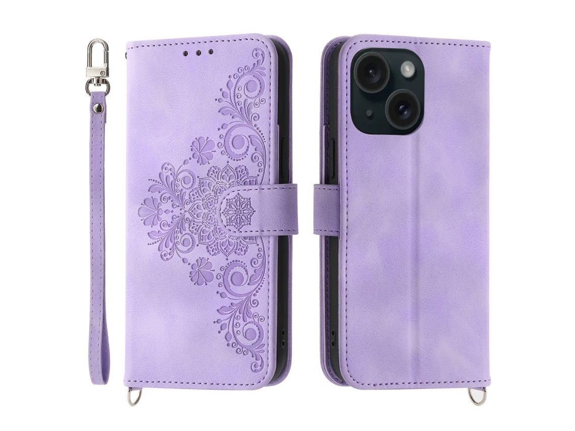Capa Pega Para Iphone 15 Plus Pele Sintética Roxo