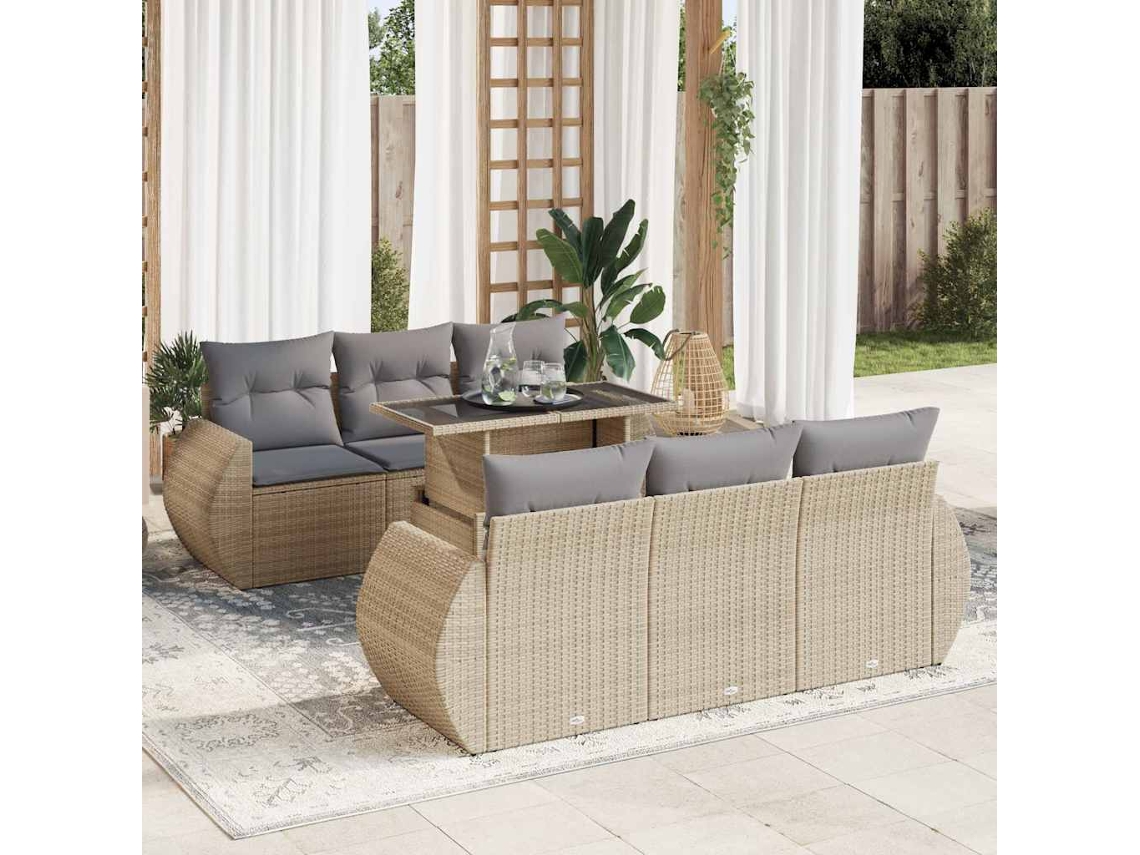 Vidaxl 7 Pcs Conjunto De Sofás P/ Jardim Com Almofadões Vime Pe Bege