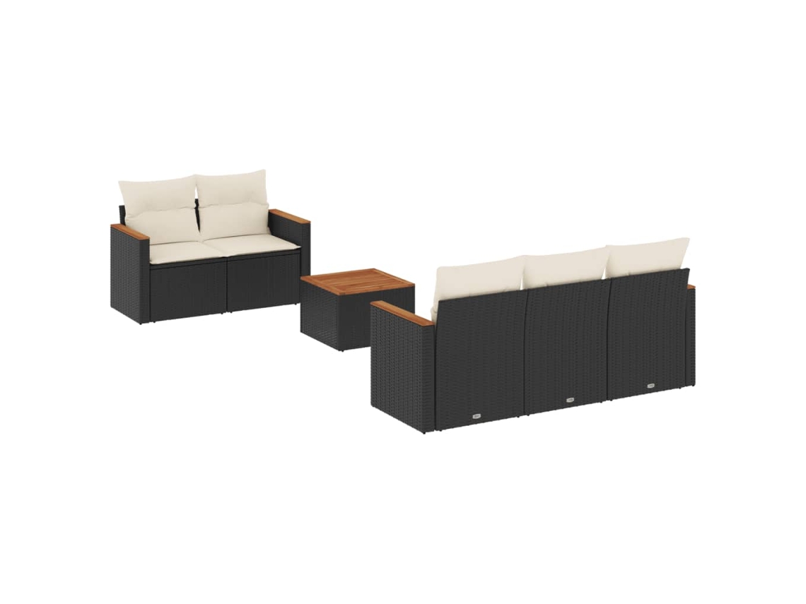 Conjunto Sofás de Jardim 6 Pcs com Almofadões Vime Pe Preto MAISON EXCLUSIVE (6 pcs)