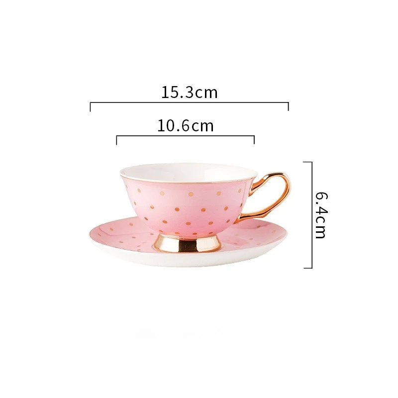 Conjunto de Caneca de Cerâmica Rosa Minimalista Estilo Nórdico com Pires e Xícara de Chá com Borda Dourada. MDUG (200ml)