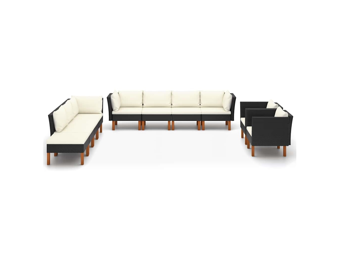 Maison Exclusive - 10 Pcs Conj. Lounge Jardim Vime Pe E Madeira De Eucalipto Preto
