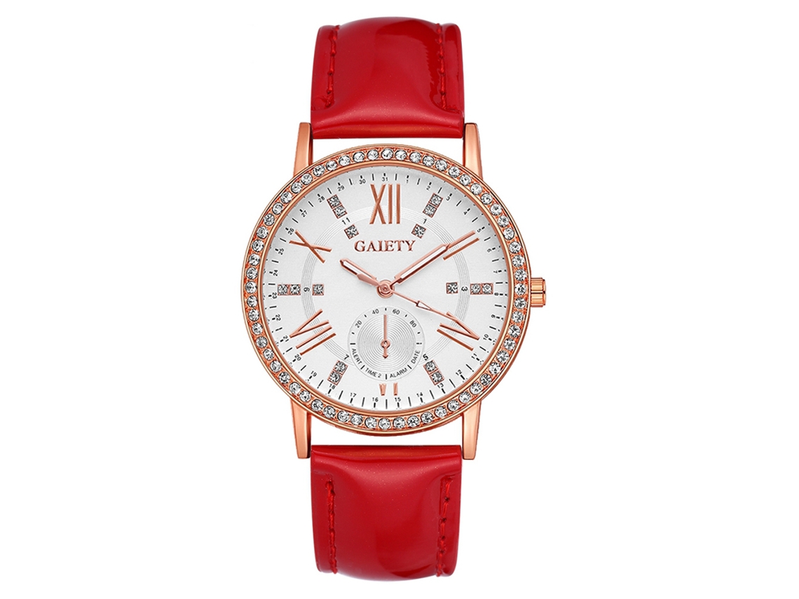 Reloj De Cuarzo Analógico Con Correa De Pu Y Piedras Strass Clásico Gaiety (rojo)