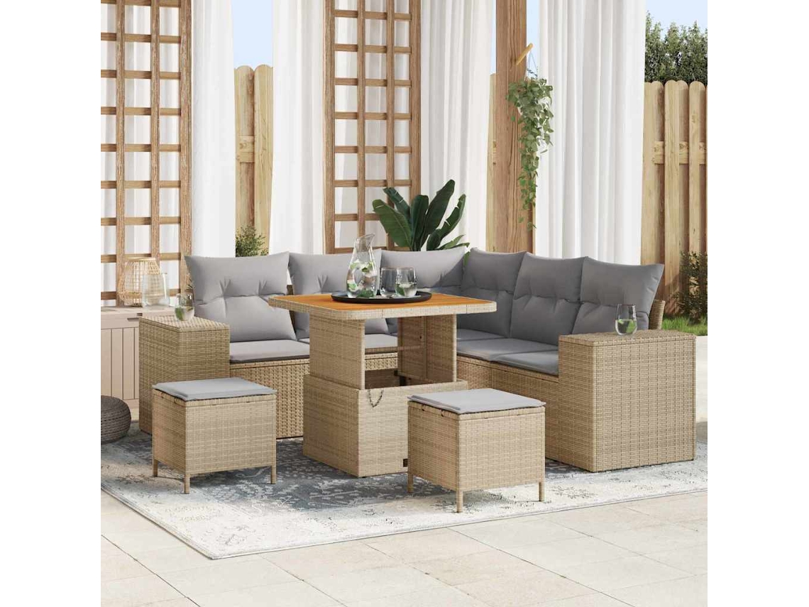 Vidaxl Conjunto De Sofá De Jardim 8 Pcs Bege E Cinza Claro Vime Pe