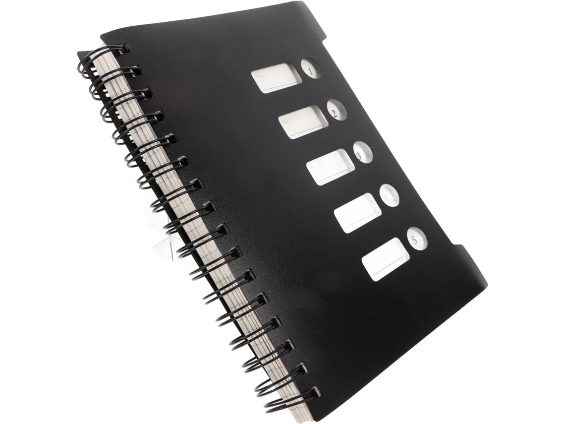 Caderno Espiral Preto com Divisórias em Pp, 150 Folhas Pautadas, Organiza Anotações Escolares e Planejamento D