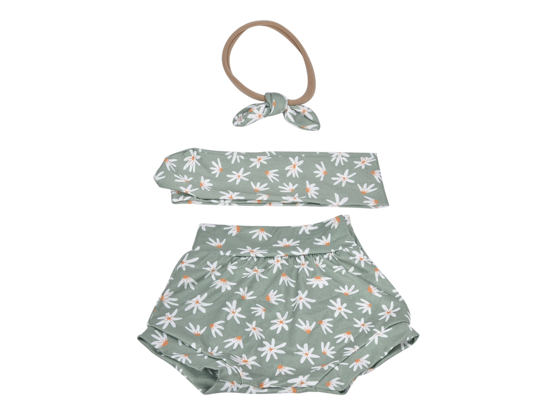 Mali conjunto Calcinha e Faixa Bebê Menina Flor Padrão Verde Poliéster 100cm