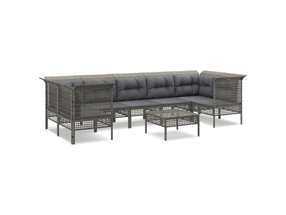 Conjunto de 8 Lounge de Jardim com Almofadões Vime Pe Cinzento MAISON EXCLUSIVE