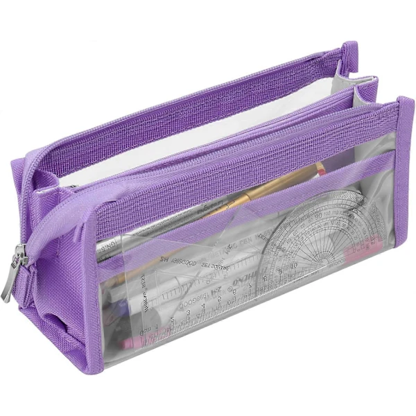 Estojo para Lápis, Grande, Transparente, Impermeável, Pvc, Roxo, Escolar, Escritório, Estudantes AQUAFORGE