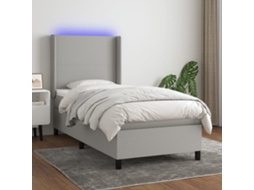 Vidaxl Cama Box Spring C/ Colchão E Led 90x190 Cm Tecido Cinza-claro