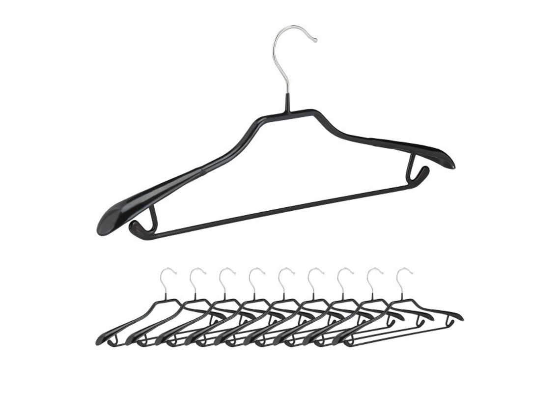 Conjunto de 10 Cabides Pretos com Antiderrapante BRILVIBERA
