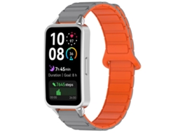 Bracelete Para Huawei Band 10 / 9 / 8 - Silicone Magnético Bicolor Cinza Laranja
