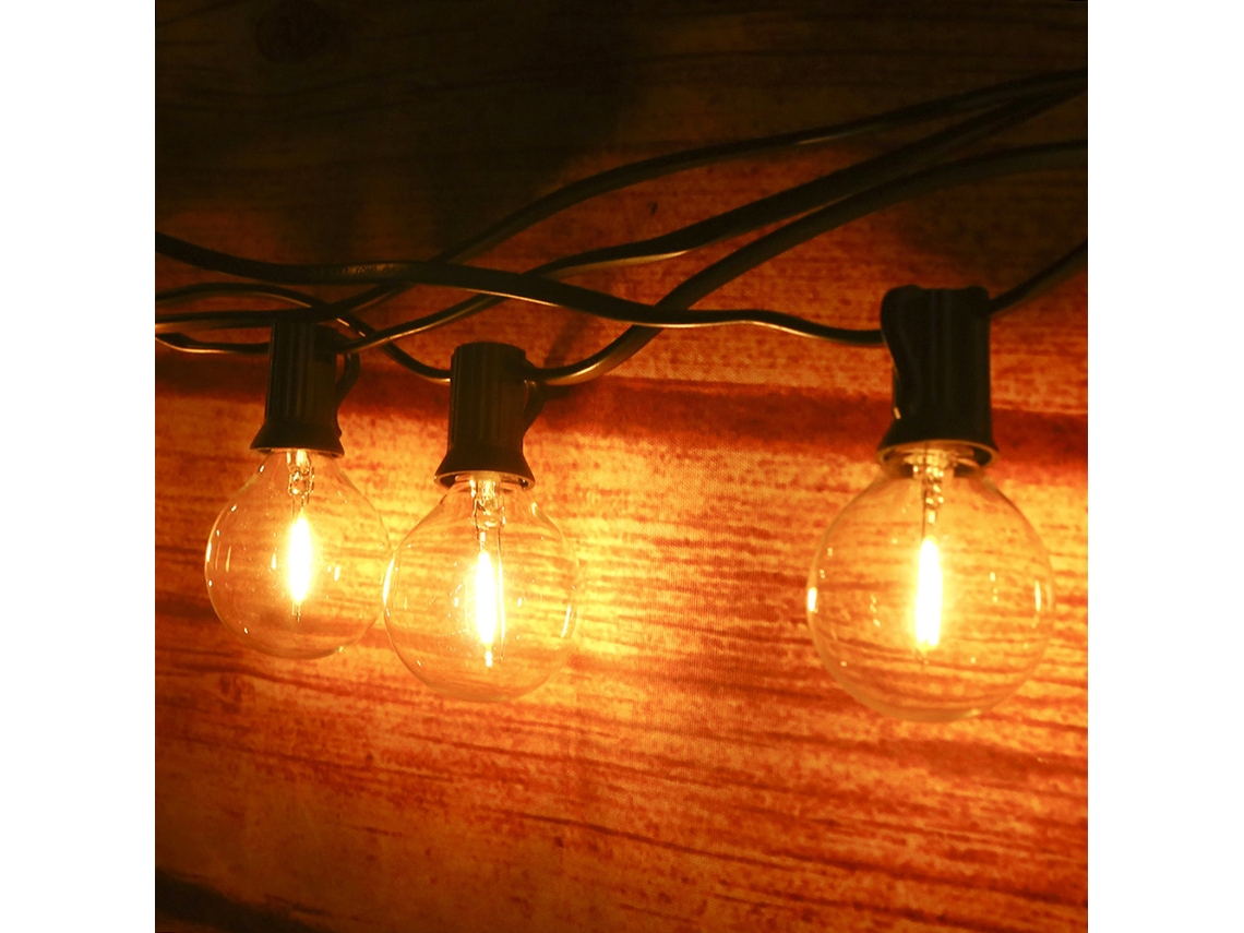 Luz de Cadeia LED G40 21.33ft E12 12+1 Lâmpadas Branca Quente IP44 Jardim Natal Festa