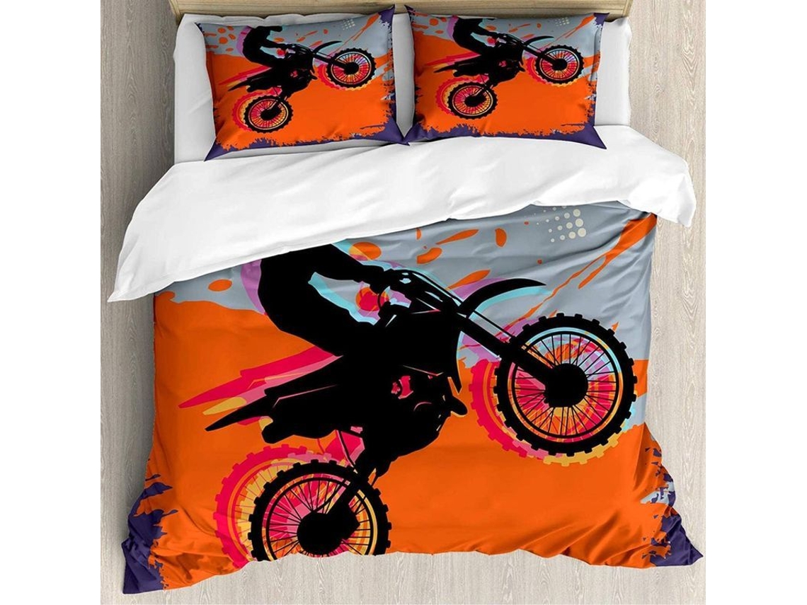 2026 conjunto de Fundo de Edredón e Almofada com Design 3d de Motocross Dirt Bike para Queen