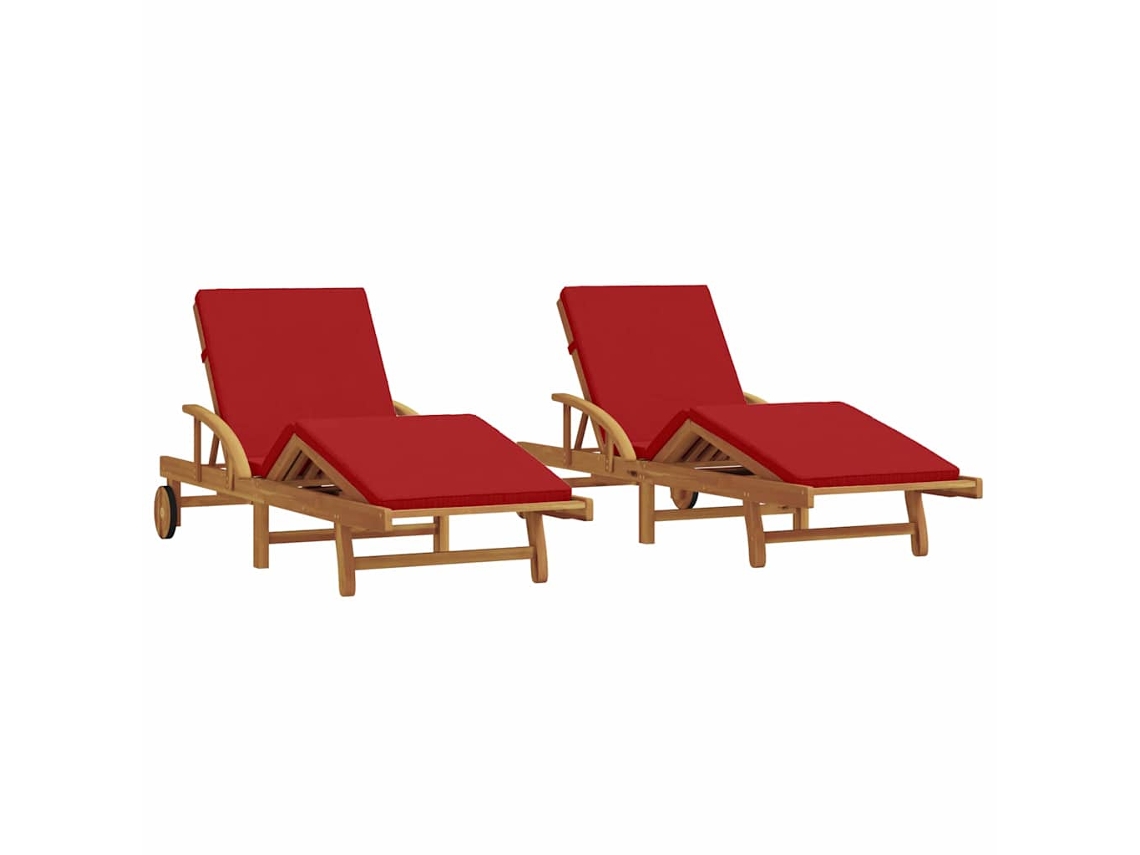Conjunto 2 Espreguiçadeira Vidaxl Vermelho Madeira De Acácia Maciça (200 X 67 X 84 Cm)