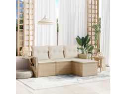 Vidaxl 4 Pcs Conjunto De Sofás Para Jardim C/ Almofadões Vime Pe Bege