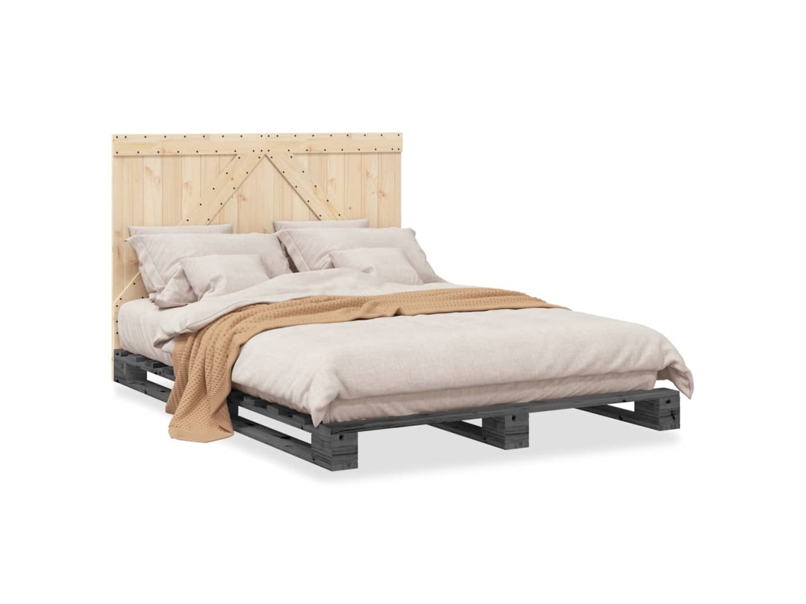 Bed Frame, Bed Frames Vidaxl Cinzeto Madeira De Pinho (140 X 200 Cm)