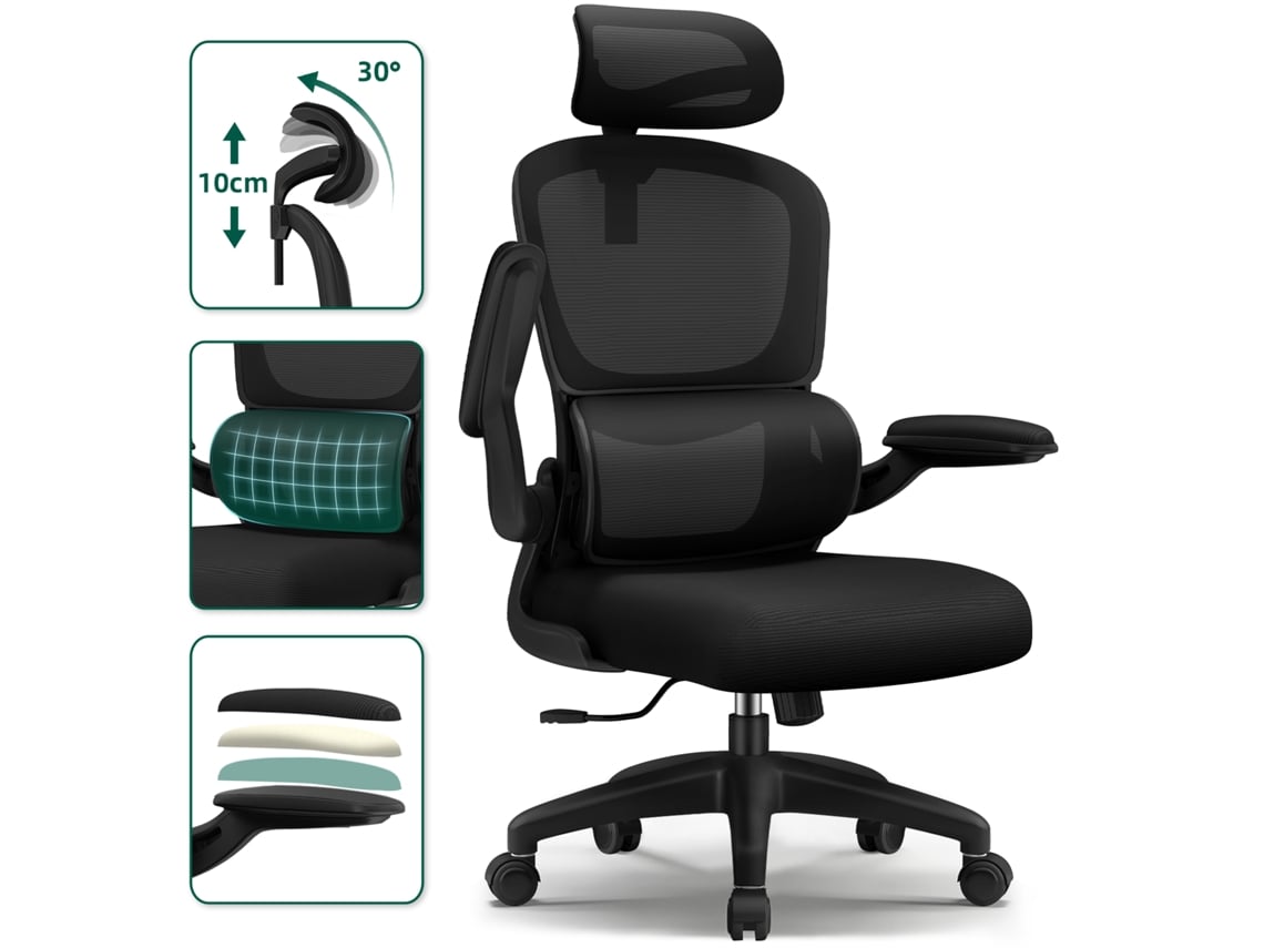 Cadeira De Escritório Ergonômica Daccormax Com Apoio Cervical Ajustável, Apoio Lombar E Braços Dobráveis, Cadeira Executiva Com Capacidade De Carga De
