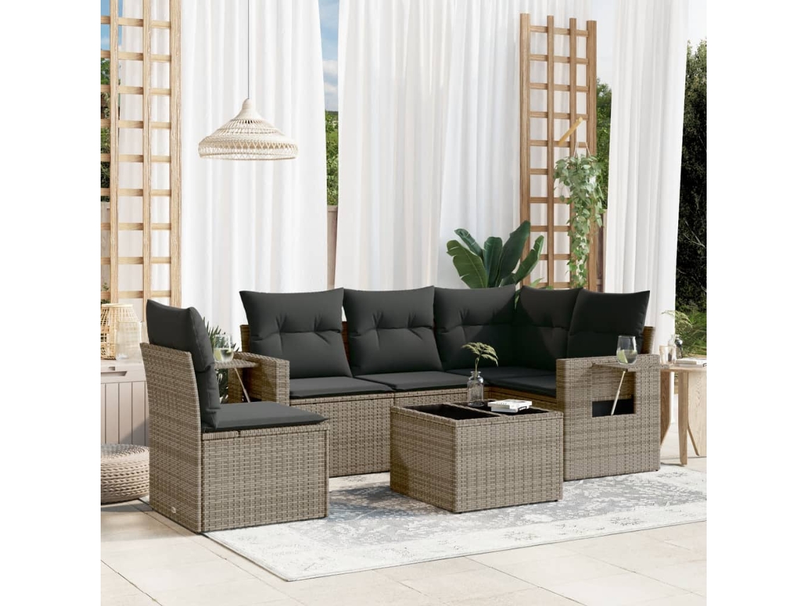 Vidaxl 6 Pcs Conjunto Sofás de Jardim com Almofadões Vime Cinzento