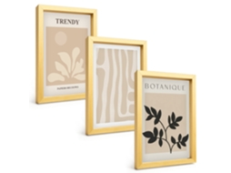 Composição De Quadros Padrões Elegantes De Plantas Em Preto E Bege Espelharte (3 Peças 20x30 Cm)