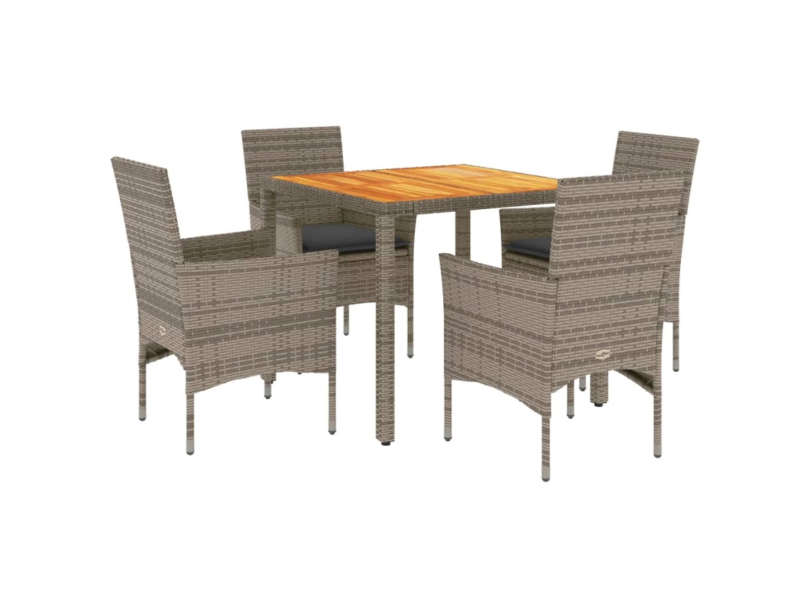 Conjunto de 5 Jantar Jardim com Almofadões Vime Pe/acácia Cinza MAISON EXCLUSIVE