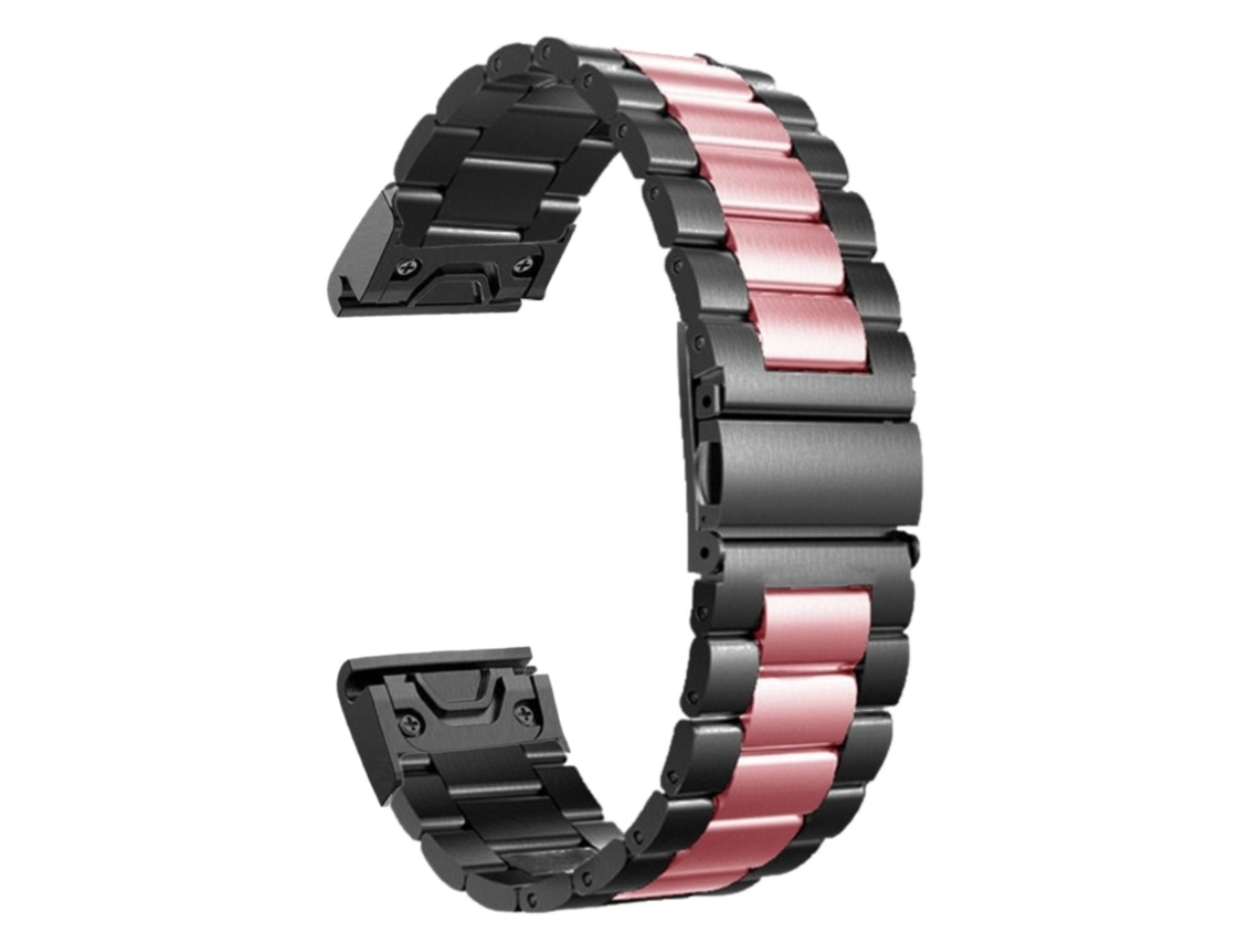 Bracelete Aço Ajustável para Garmin D2 Charlie Preto e Rosa