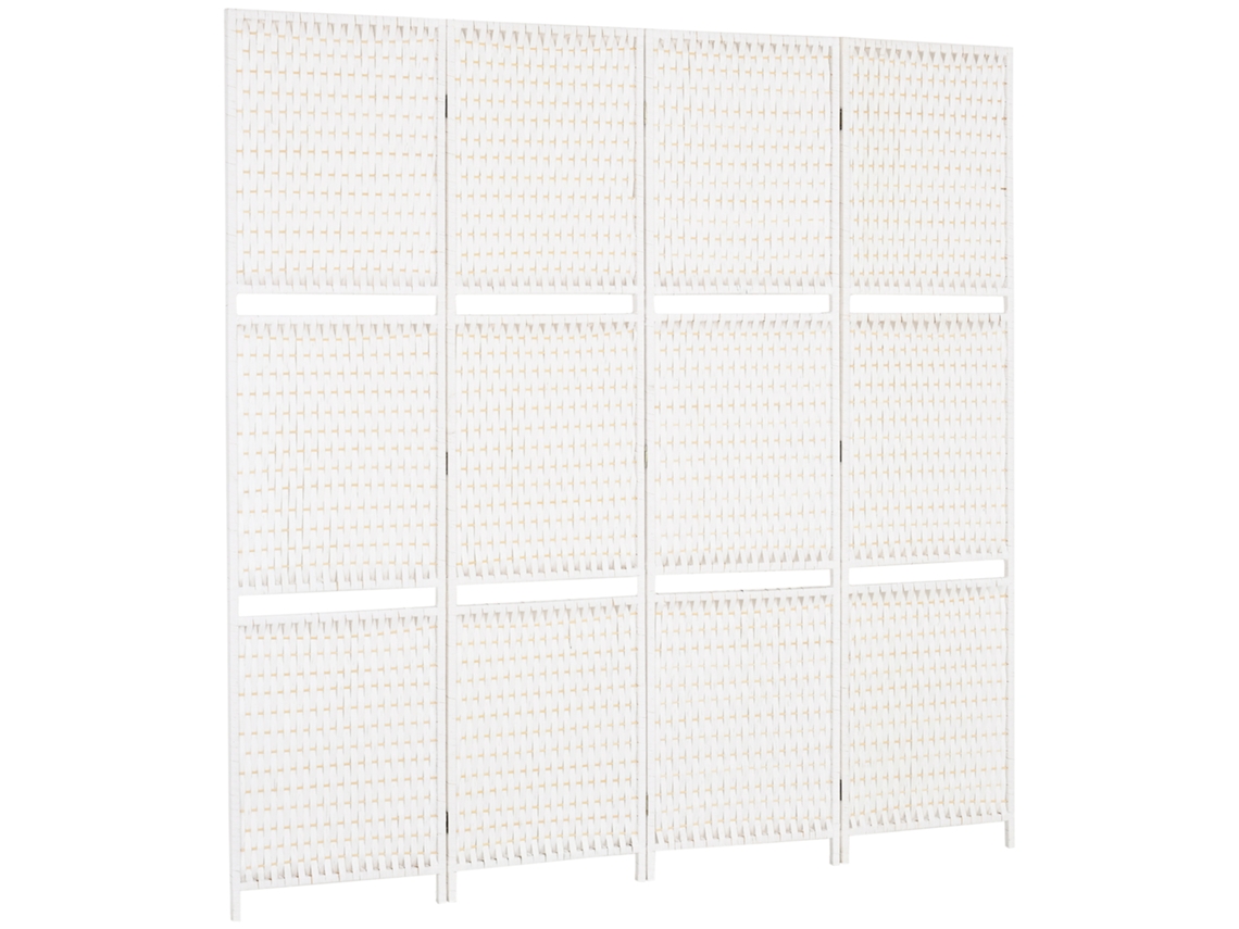 Biombo De 4 Painéis Dobrável Separador De Ambientes Divisor De Com Prateleiras 181x180cm Branco