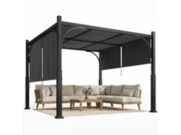 Pérgola De Jardim 3 X 3 M Com Cobertura Deslizante, Estrutura Metálica, Para Uso Externo, Cinza Escuro.