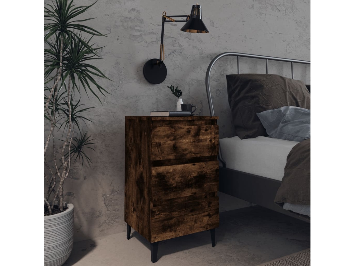 Vidaxl Mesa Cabeceira Pernas De Metal 40x35x69 Cm Cor Carvalho Fumado