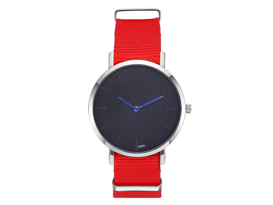 Relógio de pulso masculino casual com pulseira de nylon e mostrador redondo (vermelho)