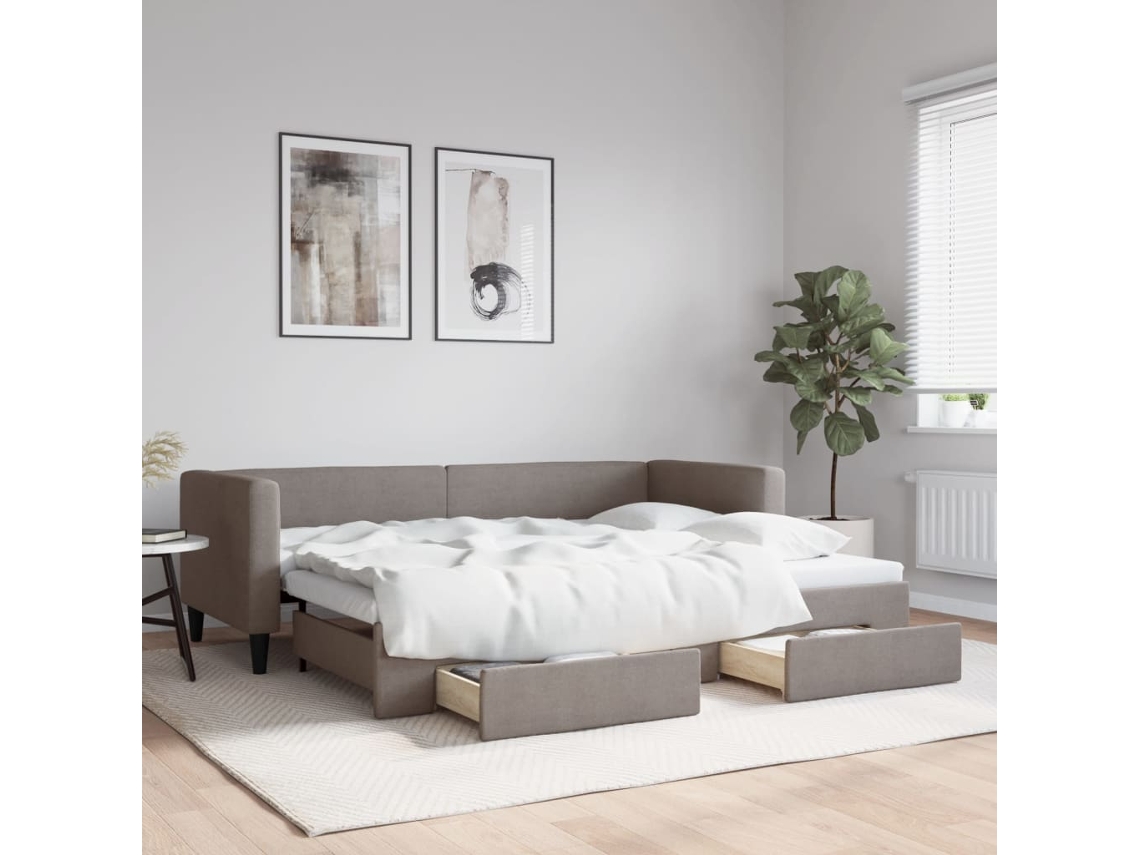 Sofá cama con cajones 80x200 cm, tela gris-marrón