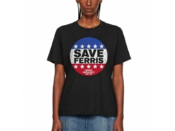 Rockinstone Ferris Bueller's Day Off Save Ferris Button Black Adult T-shirt Size:xl