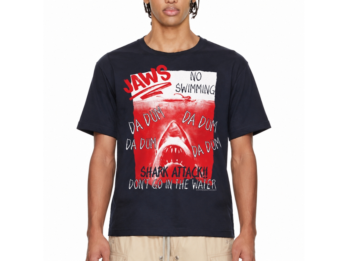 Rockinstone Jaws Movie Handwritten Navy Adult T-shirt Size:s