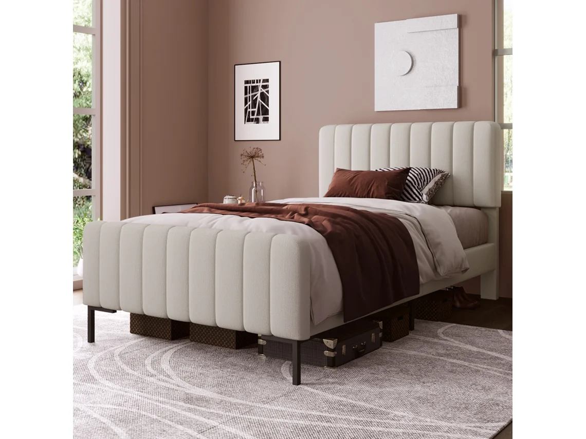 Cama 90x200 Linho Cinza Bege Regulável