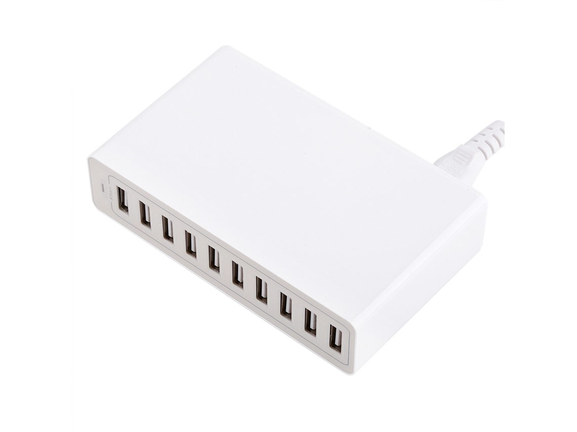 Mali carregador de Parede Usb com 10 Portas 60w 10a para Celular e Tablet Branco com Proteção Segura e Cabo 1,6m