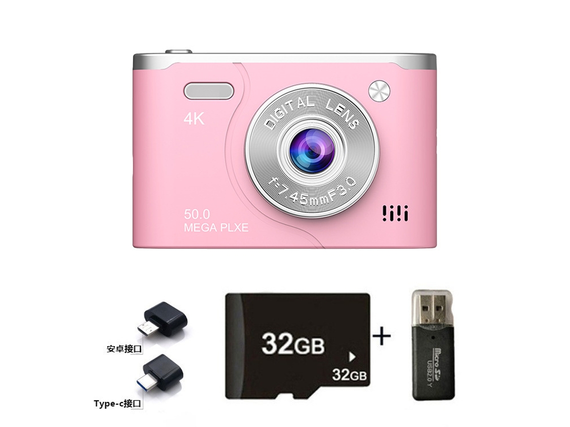 Câmara Digital Tela Lcd De 2,4 Polegadas Com Zoom De 8x E Resolução Hd 1080p (rosa - Cartão De 32 Gb) Cuich