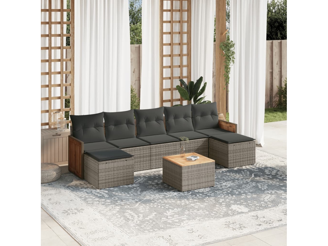 Vidaxl 8 Pcs Conjunto Sofás De Jardim C/ Almofadões Vime Pe Cinzento