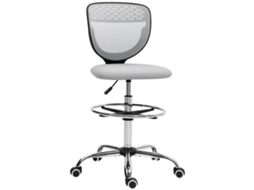 Cadeira De Escritório Ergonômica Em Tela Mesh, Cadeira Para Desenho, Altura E Apoio Para Os Pés Ajustáveis, 59 X 59 X 106-126 Cm, Cinza